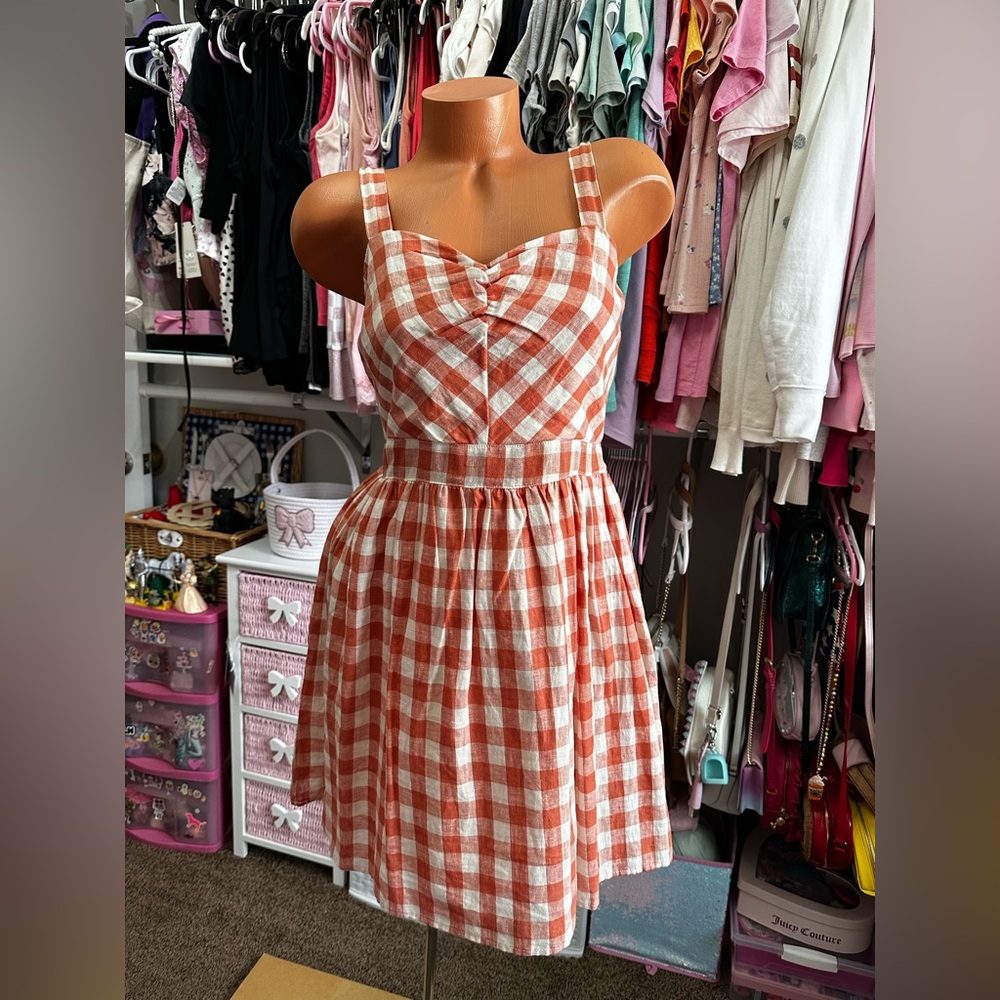 Altar'd State Orange & White Gingham Sun Dress M